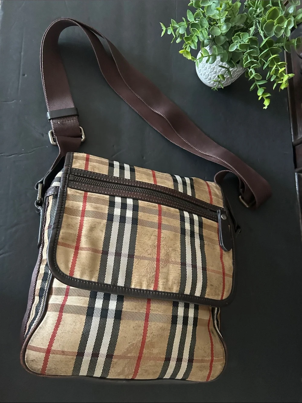 Beautiful Beige Plaid Crossbody Messenger Bag